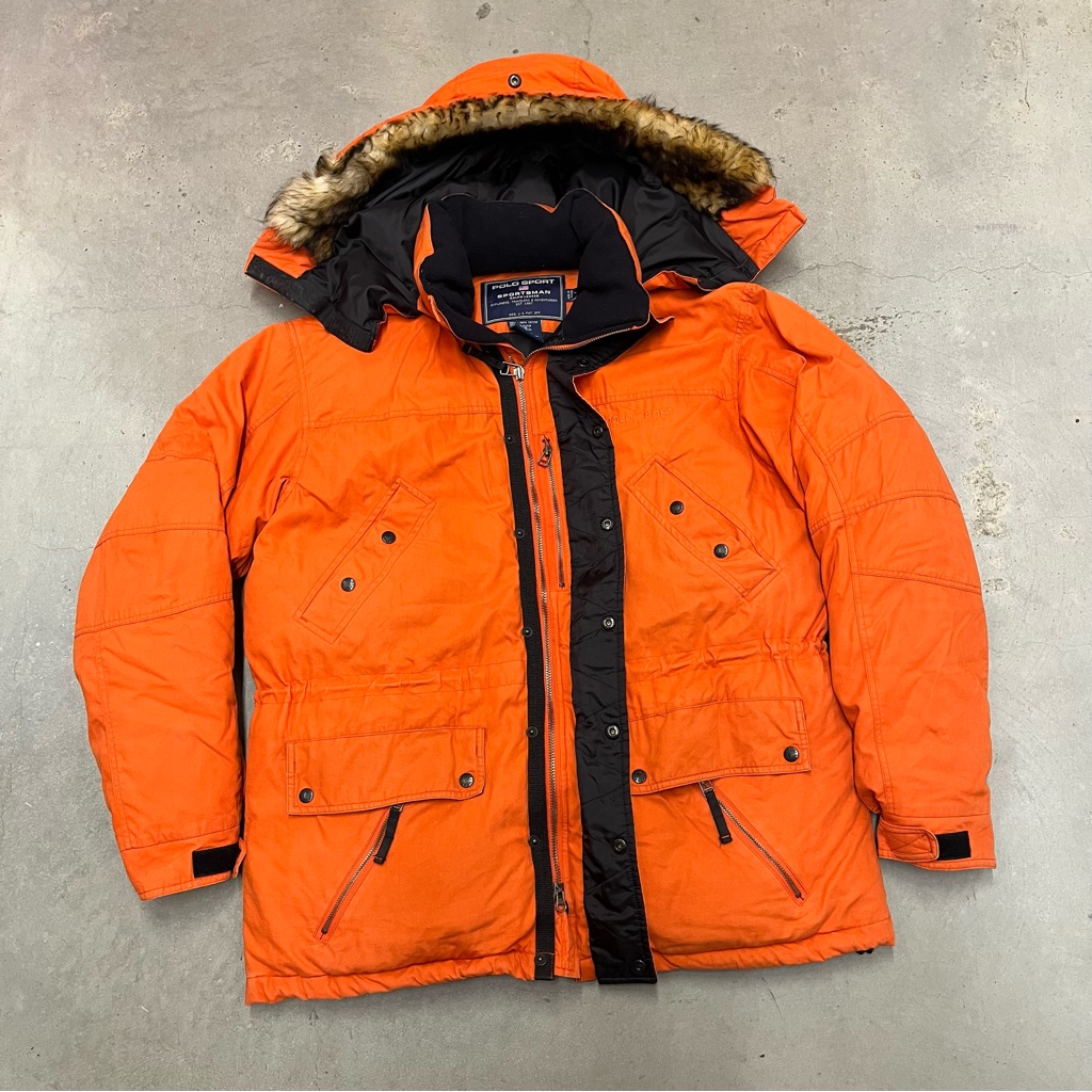 Vintage Polo Sport Ralph Lauren Sportsman Goose Down Fur Trim M-65 Style Parka